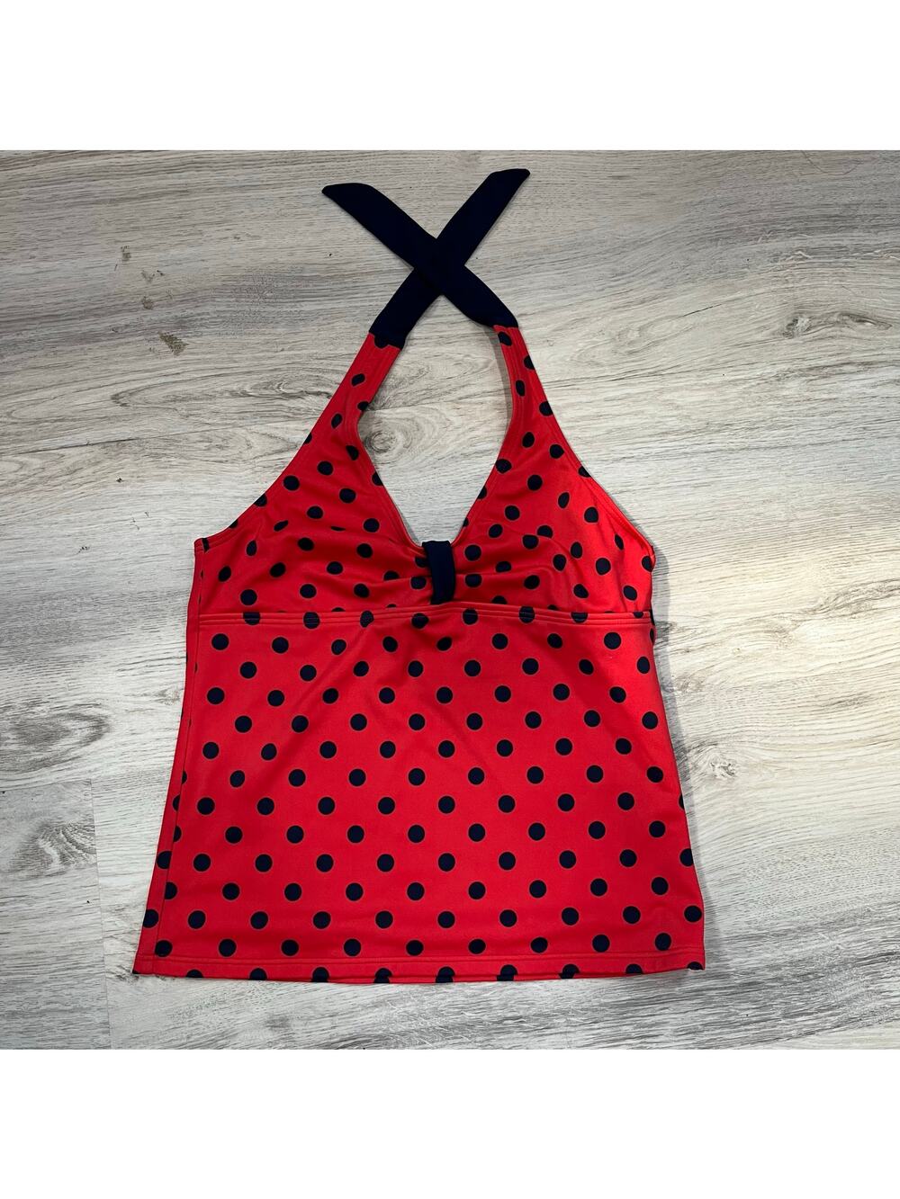 Lands End Red Navy Polka Dot Halter Tankini Swim Top Girls Size 10
